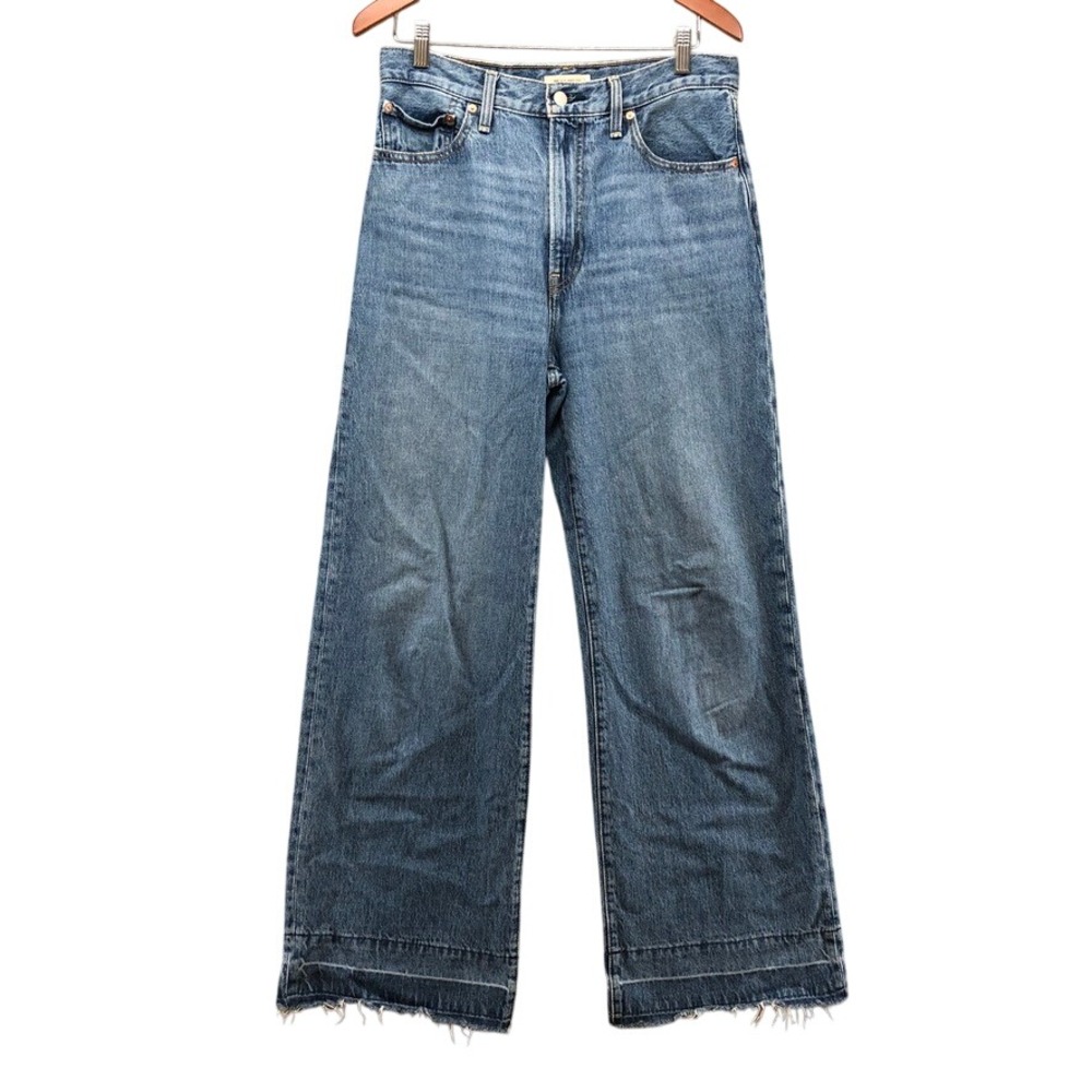 Levi's Ribcage Wide Leg Jeans Womens 30 10 Blue High Rise Raw Hem A6081-0003